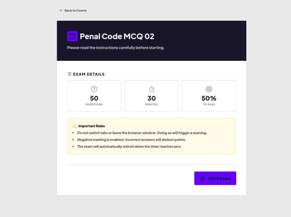 Student   Exam gateway page