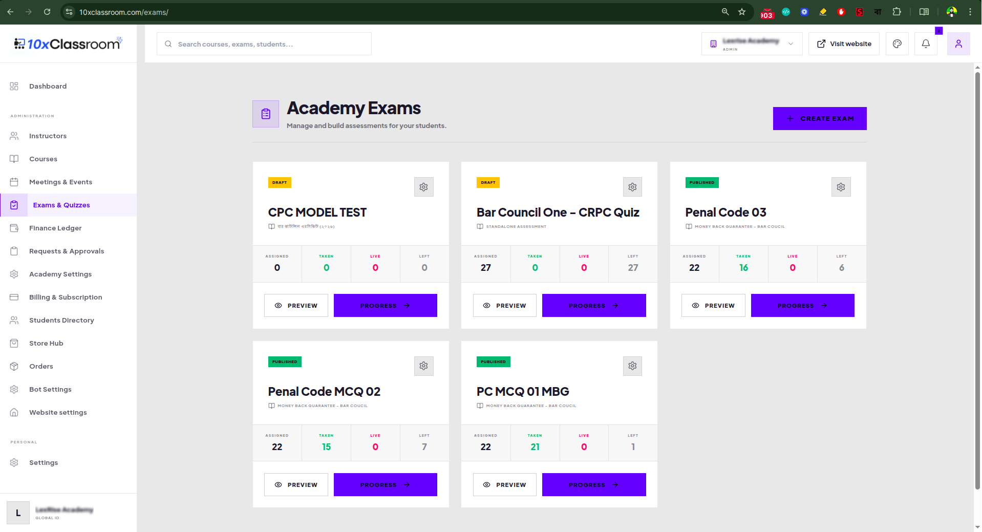 Admin   exam list